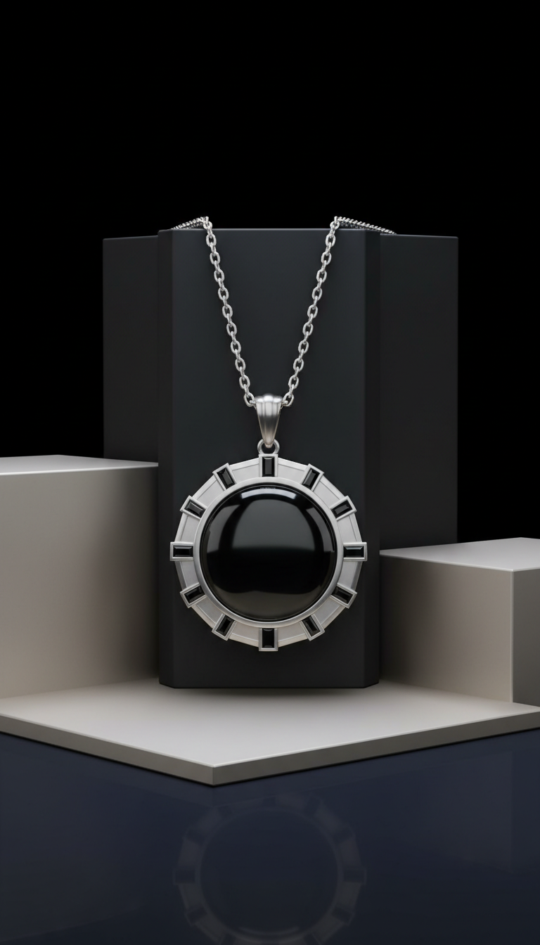 Platinum Onyx Pendant Necklace